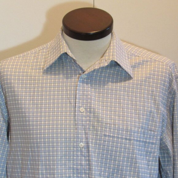 Canali Men's Shirt Light Blue Checks Cotton L 16 1/2-42 Made in Italy Very Nice - Picture 2 of 10